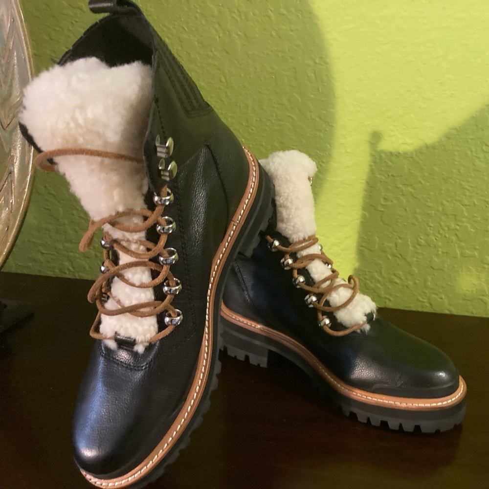 Marc Fisher Black Leather Winter Boots with Shearling